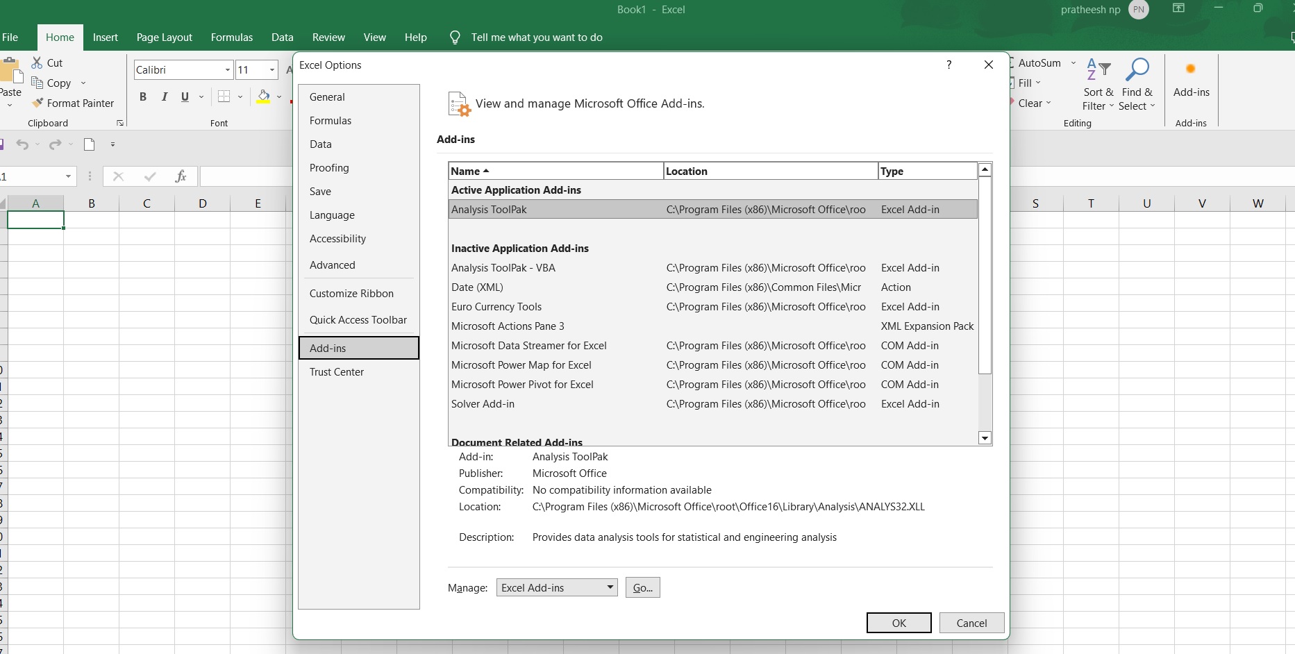 How to Load the Analysis ToolPak in Excel